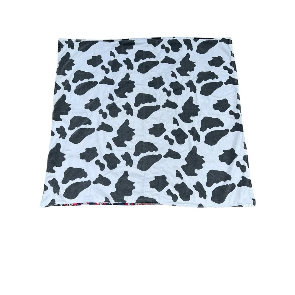 VTG 90s Handmade Baby Blanket Cow Bandana Print Western Reversible Cotton 42